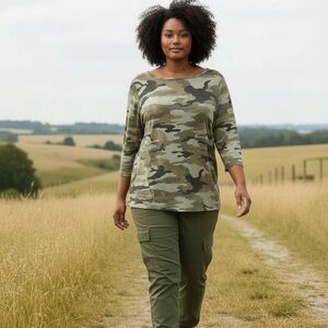 Tahari Camouflage Print Women's Tunic Top